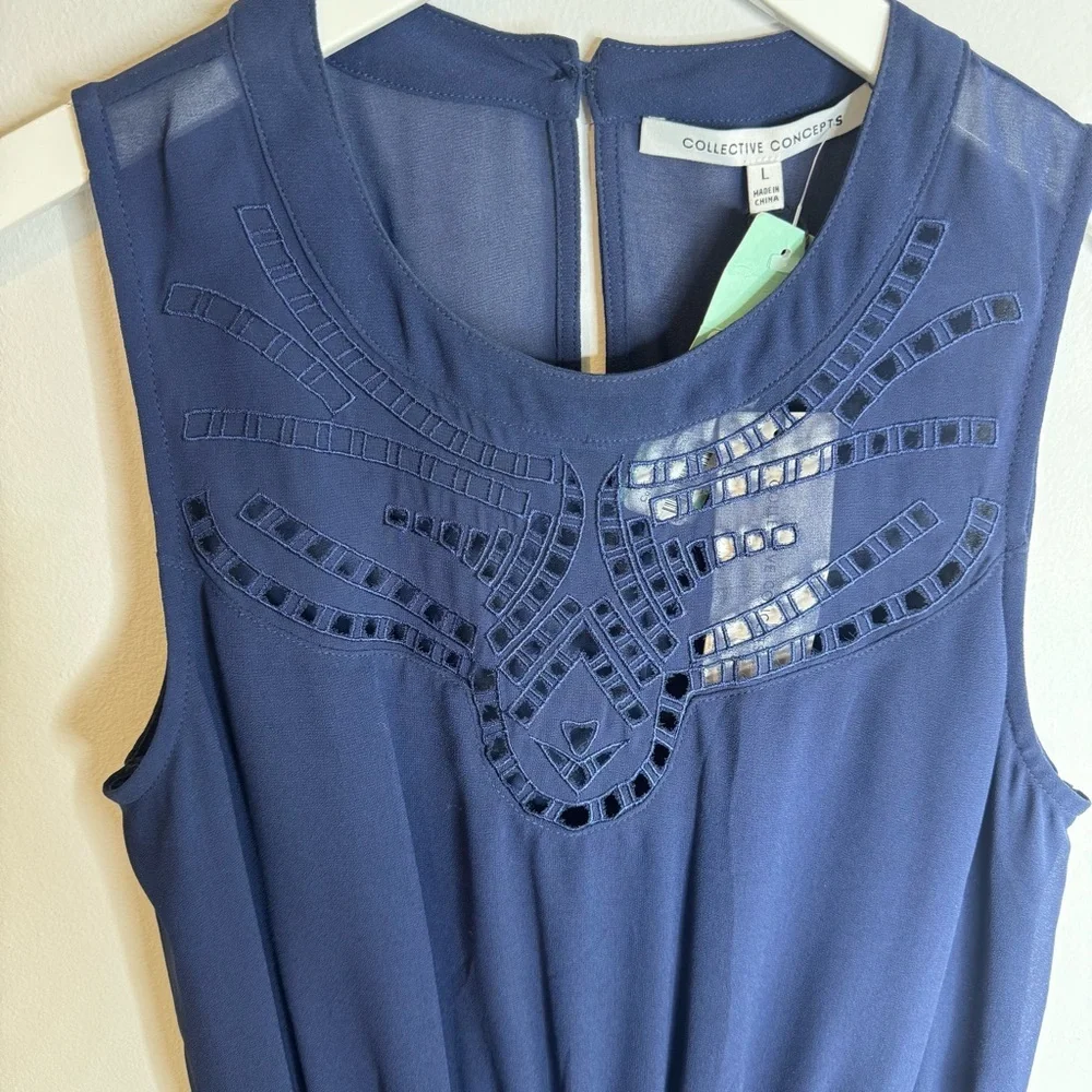 NWT | Collective Concepts Kaeli Eyelet Detail Dress | Navy | Size Large - Picture 3 of 6